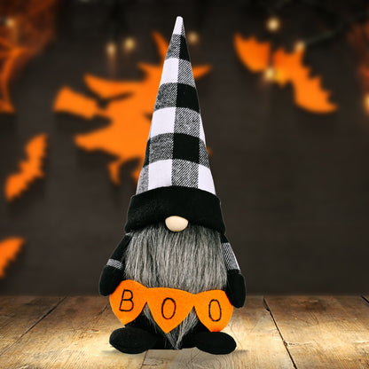 BOO Pointed Hat Faceless Gnome Plaid One Size