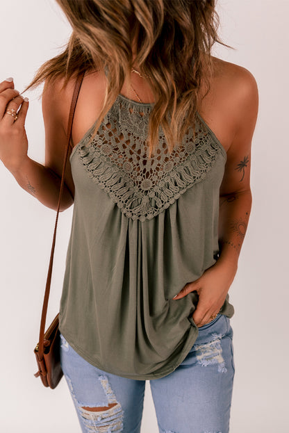 Crochet Lace Detail Tank Top Olive S