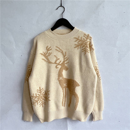 Reindeer and Snowflake Pattern Sweater Pastel Yellow