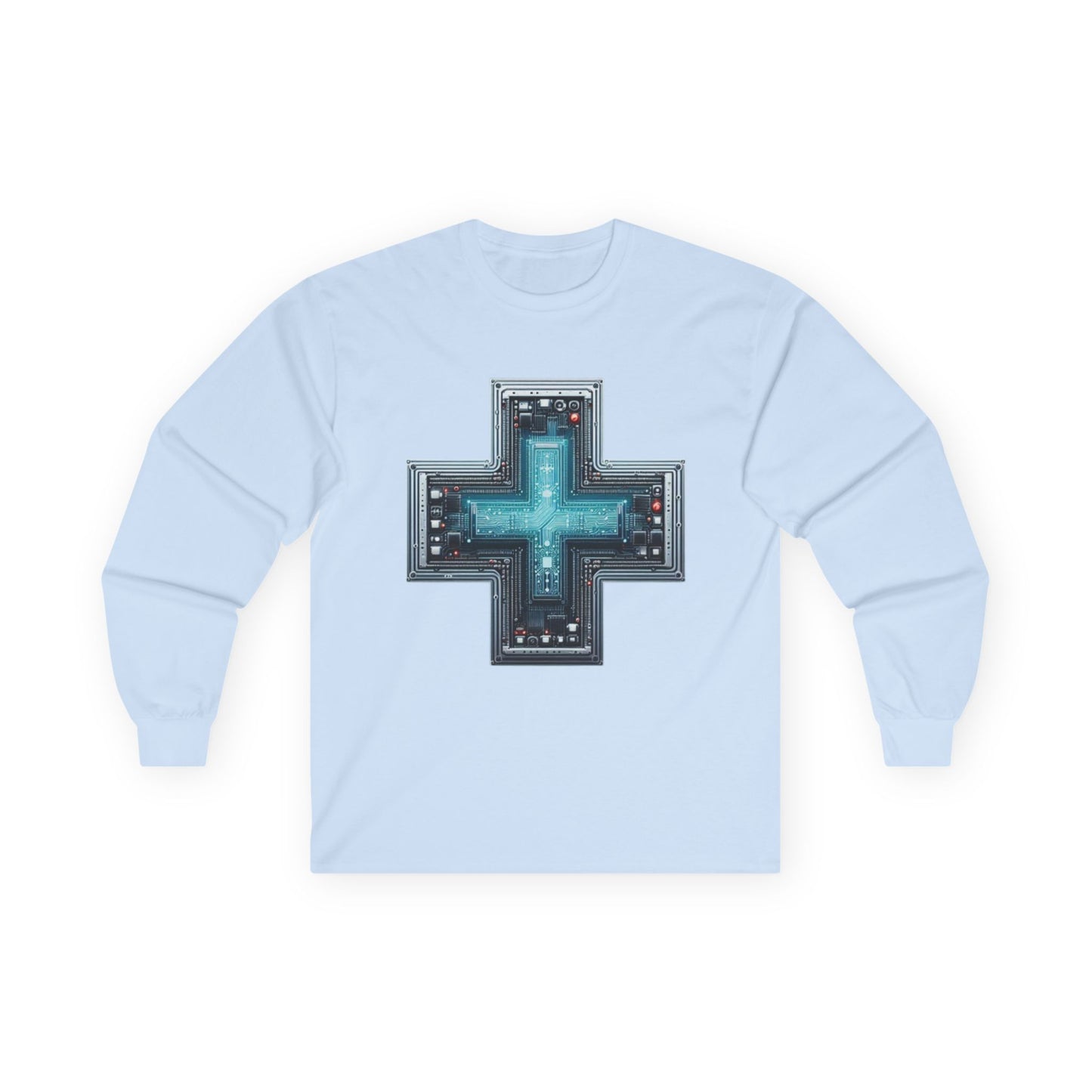 Long Sleeve Tee with Unique Technology Design – Sleek and Modern Tech-Inspired Shirt for Casual Wear and Tech Enthusiasts Light Blue