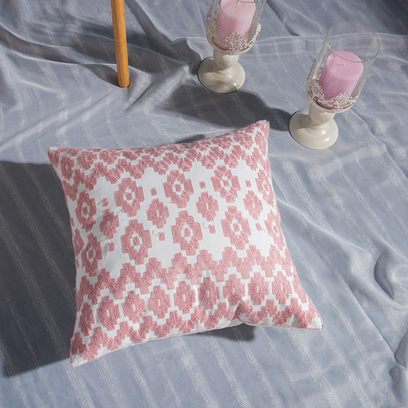 Geometric cotton embroidered pillowcase Sea of flowers