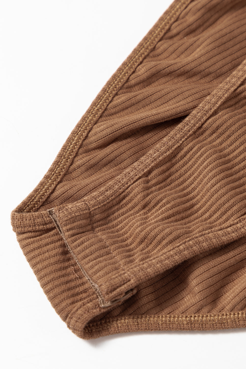 Brown Ribbed Balloon Sleeve Bodysuit