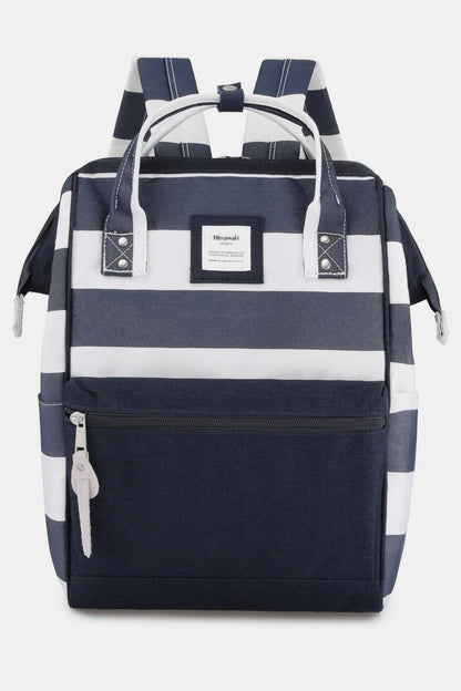 Himawari Striped Waterproof Nylon Backpack Bag with Side Pockets Navy One Size