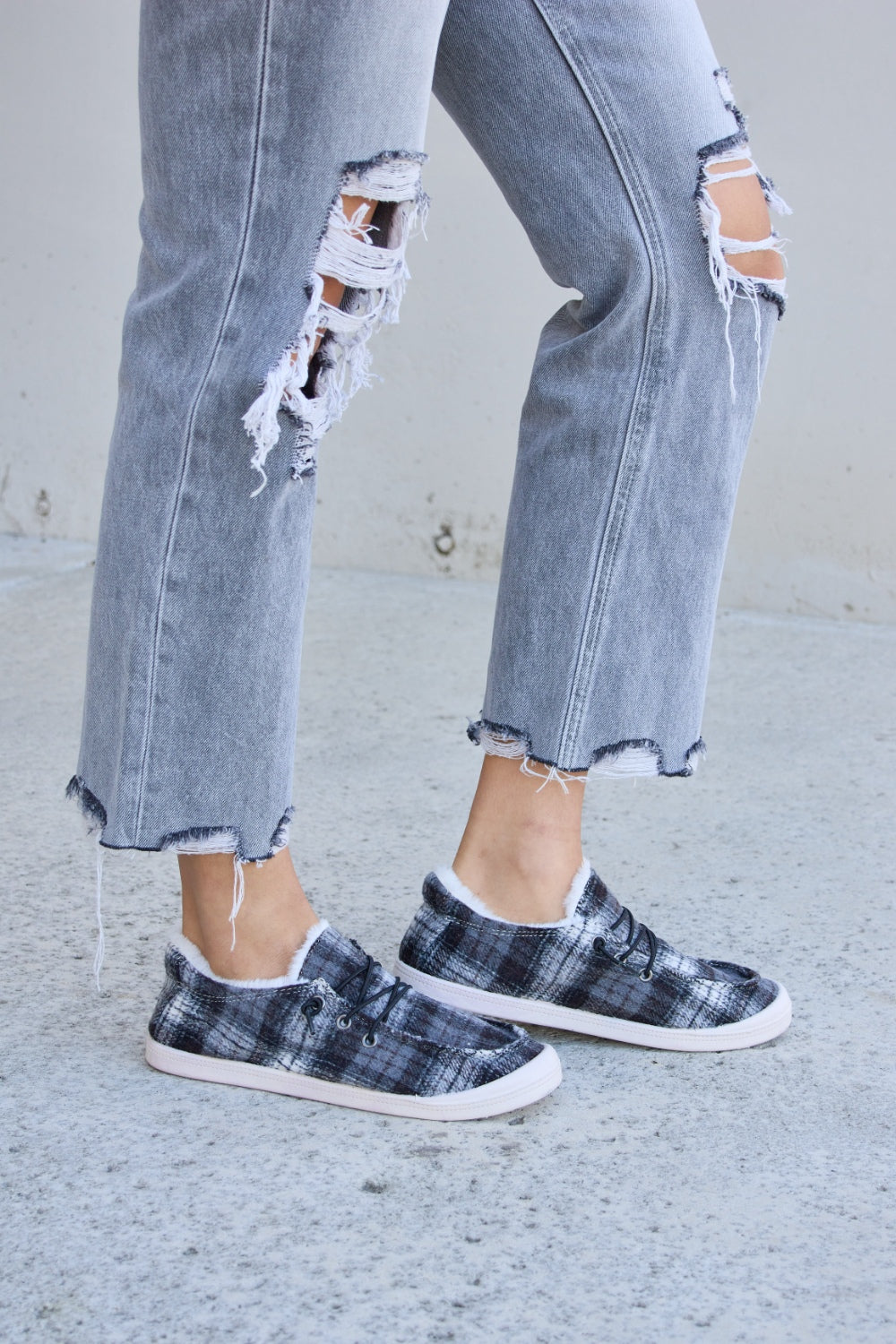 Forever Link Plaid Plush Flat Sneakers - Thandynie