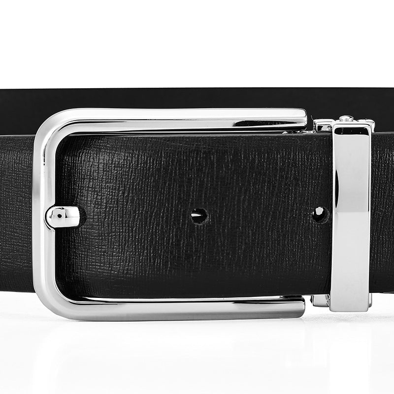 First Layer Cowhide Men's Simplicity Pin Buckle Belt Style 2 Black