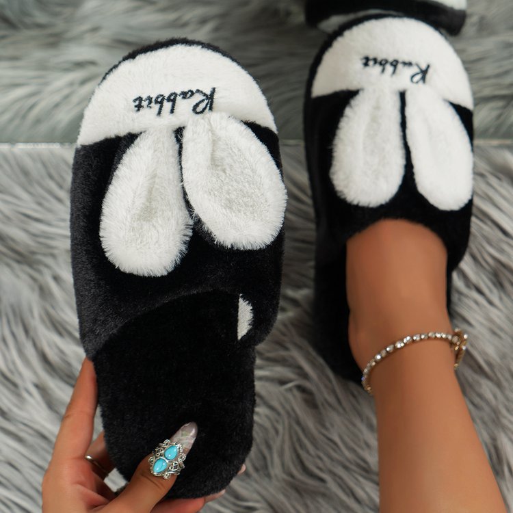 Rabbit Ears Round Toe Slippers Black