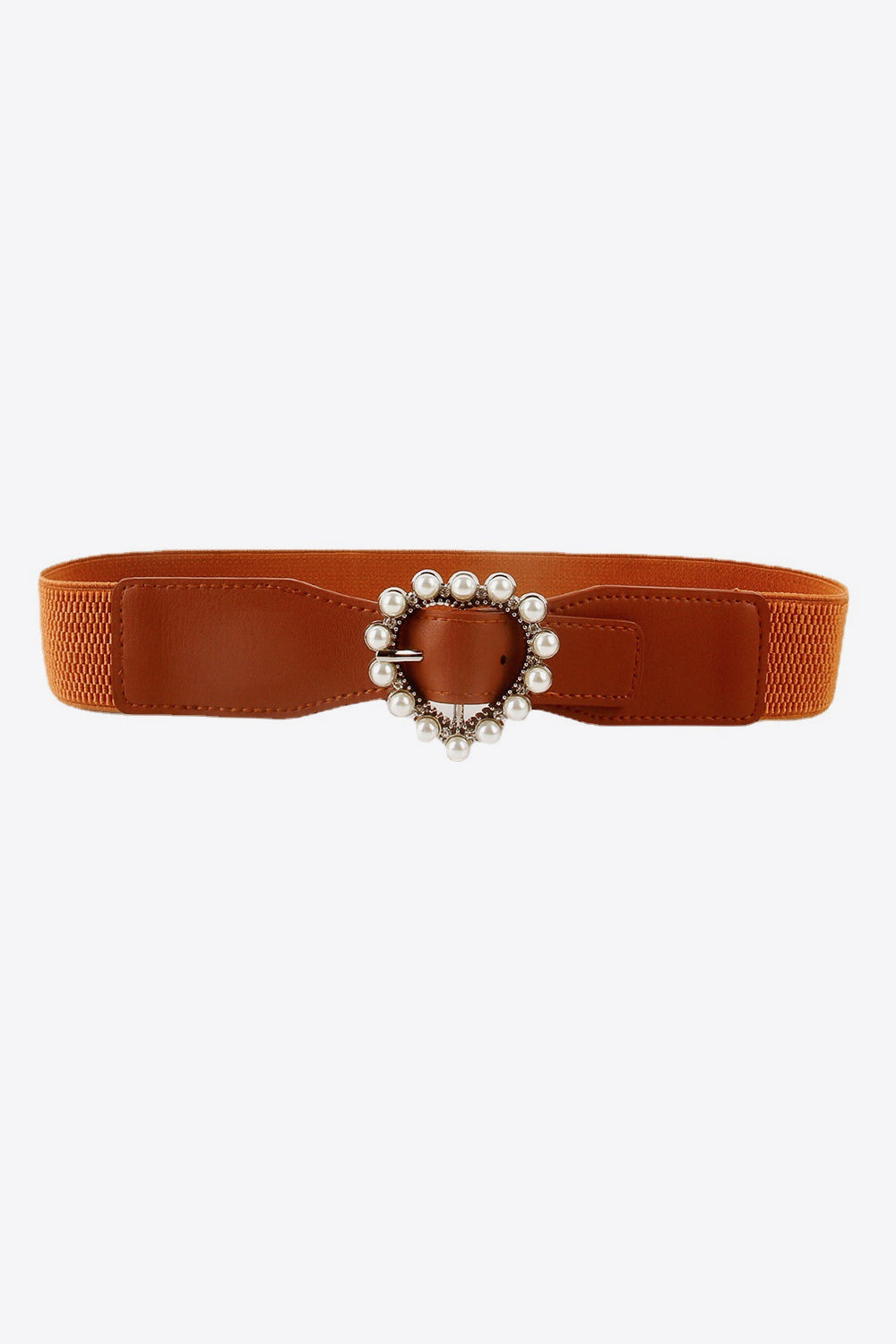 Pearl Heart Buckle Elastic Belt Caramel One Size