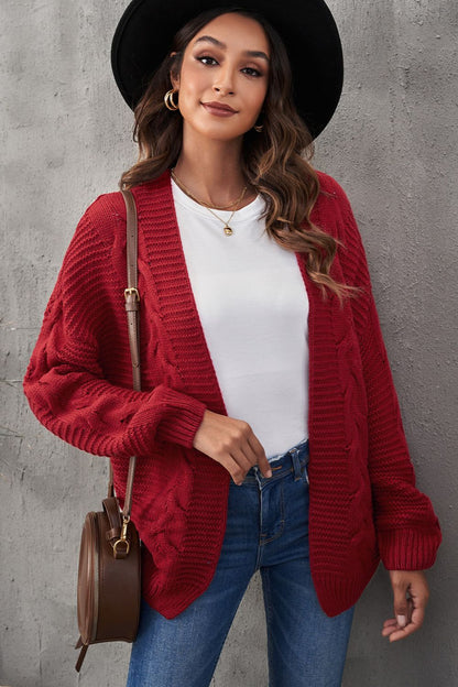 Waffle-Knit Open Front Dropped Shoulder Sweater