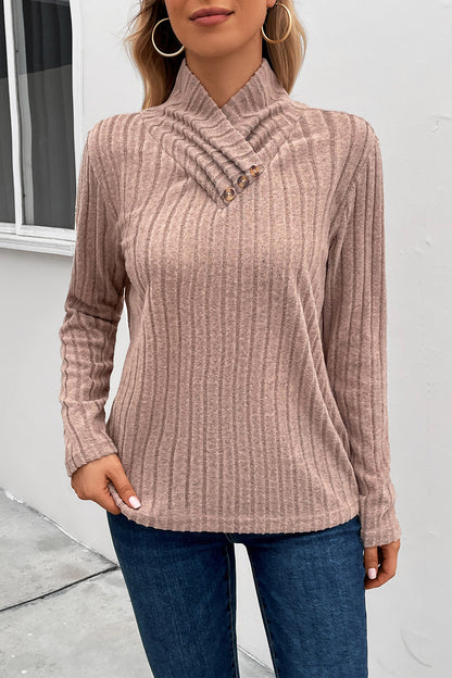 Ribbed Turtleneck Long Sleeve Sweater Mocha