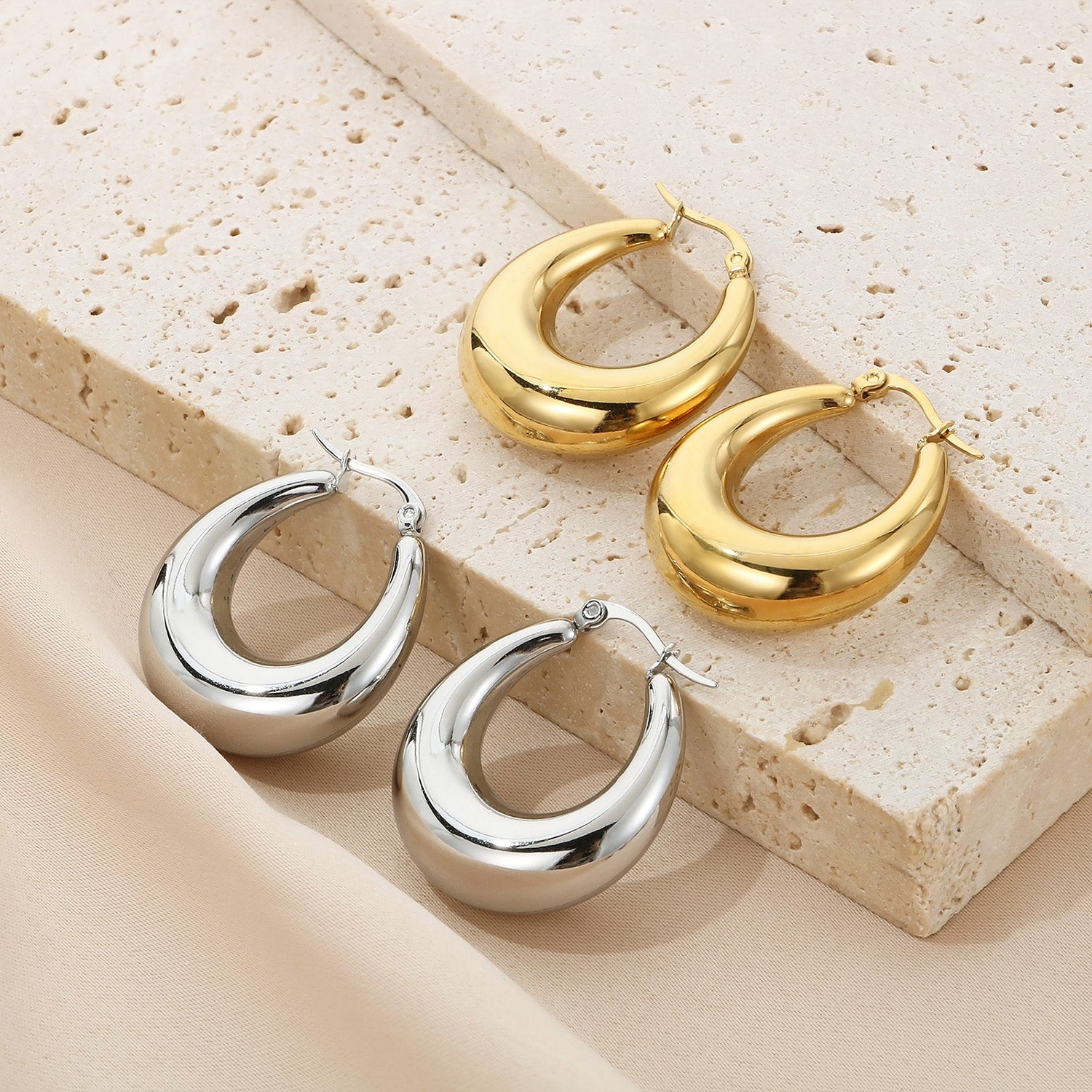 Stainless Steel Hinged Hoop Earrings - Thandynie