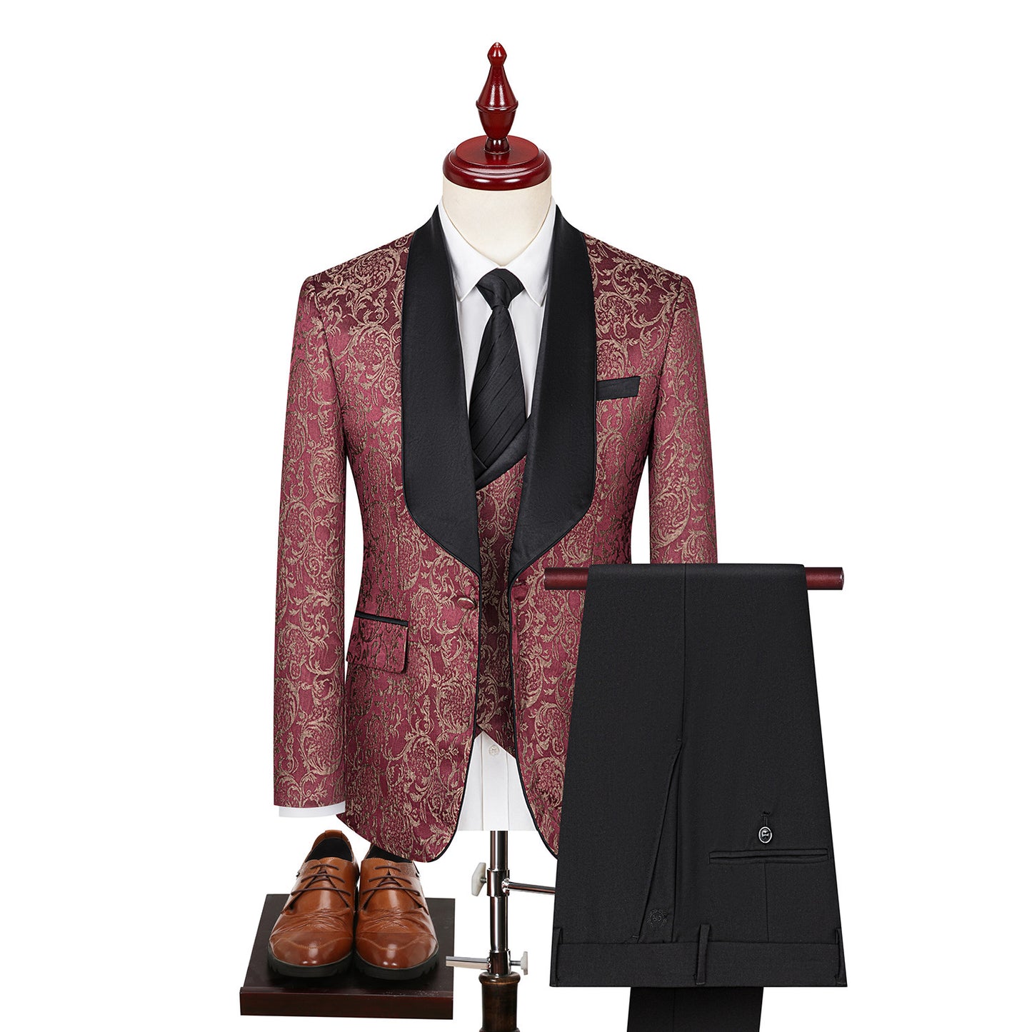 Men's Jacquard Suit Wedding Dress Suit Red