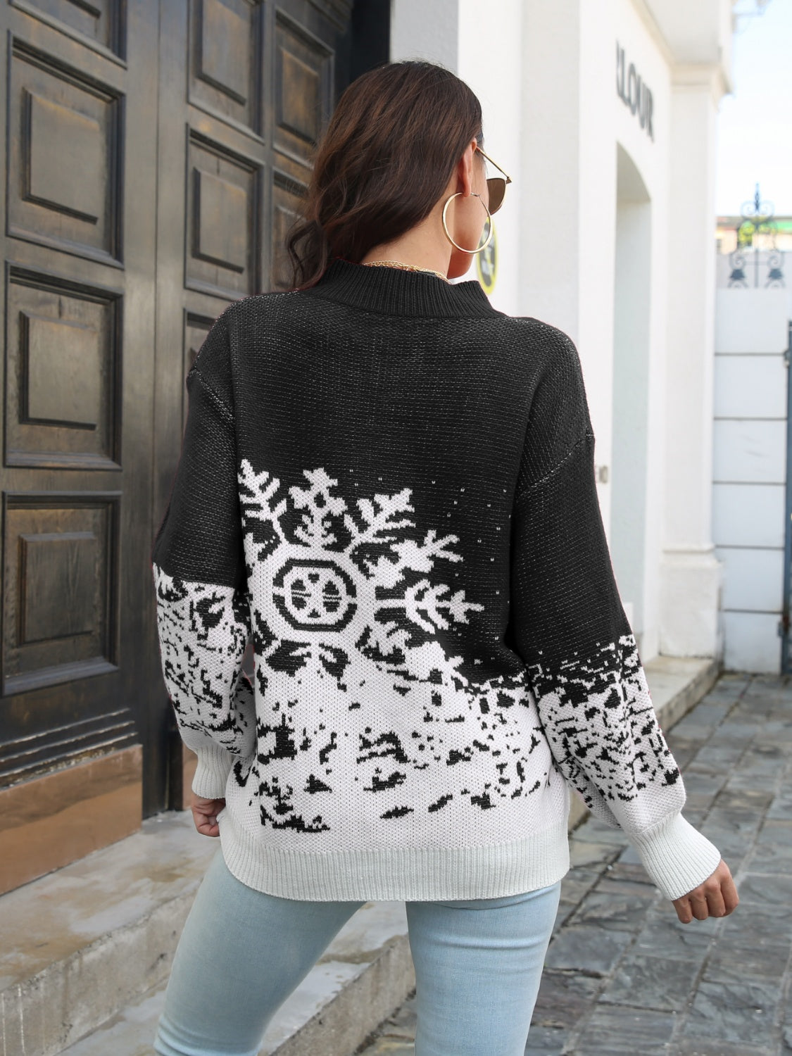 Snowflake Pattern Mock Neck Sweater