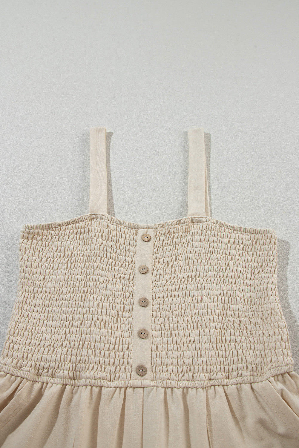 Beige Buttons Smocked Sleeveless Romper