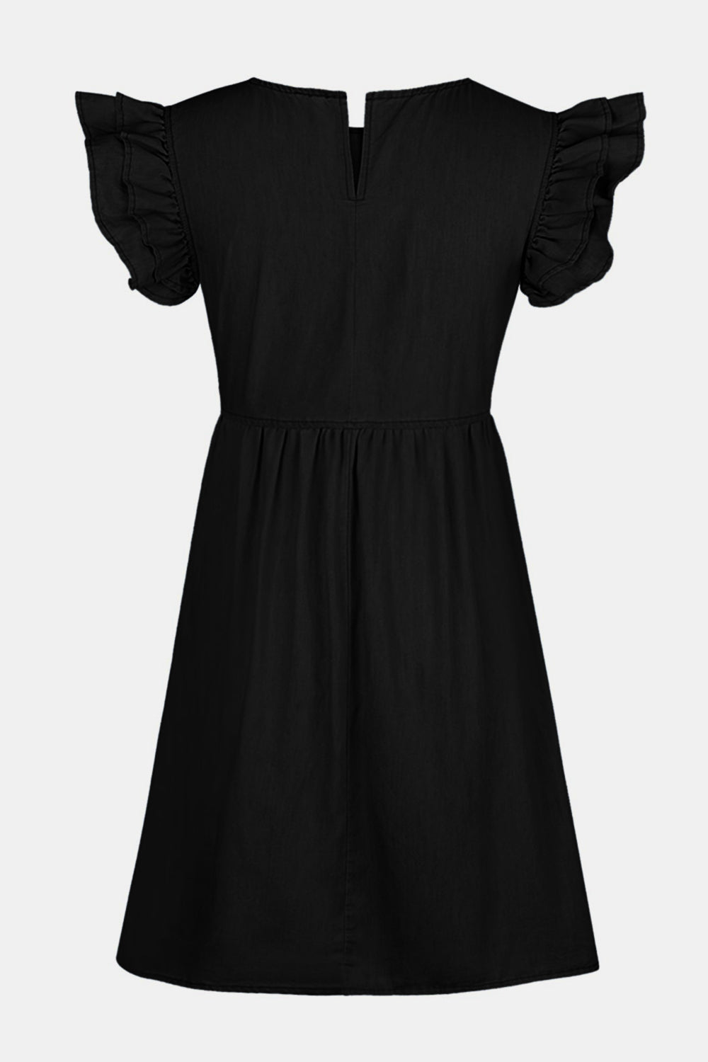 Full Size Ruffled Round Neck Cap Sleeve Denim Dress - Thandynie