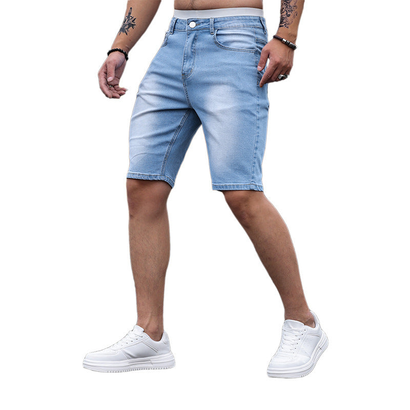 Men's Three-color Stretch Tight Denim Shorts Light Blue