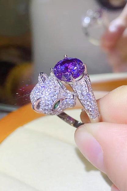 2 Carat Moissanite Adjustable Animal Bypass Ring Purple One Size