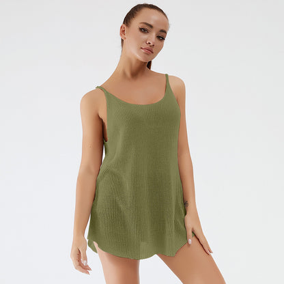 Scoop Neck Spaghetti Strap Knit Cami Matcha Green