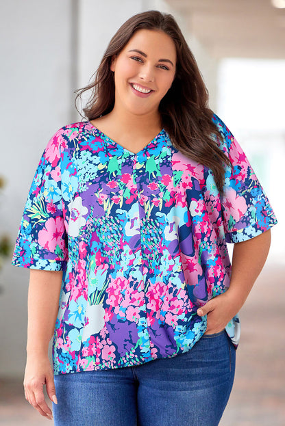 Floral Center Seam V-Neck Blouse Multicolor