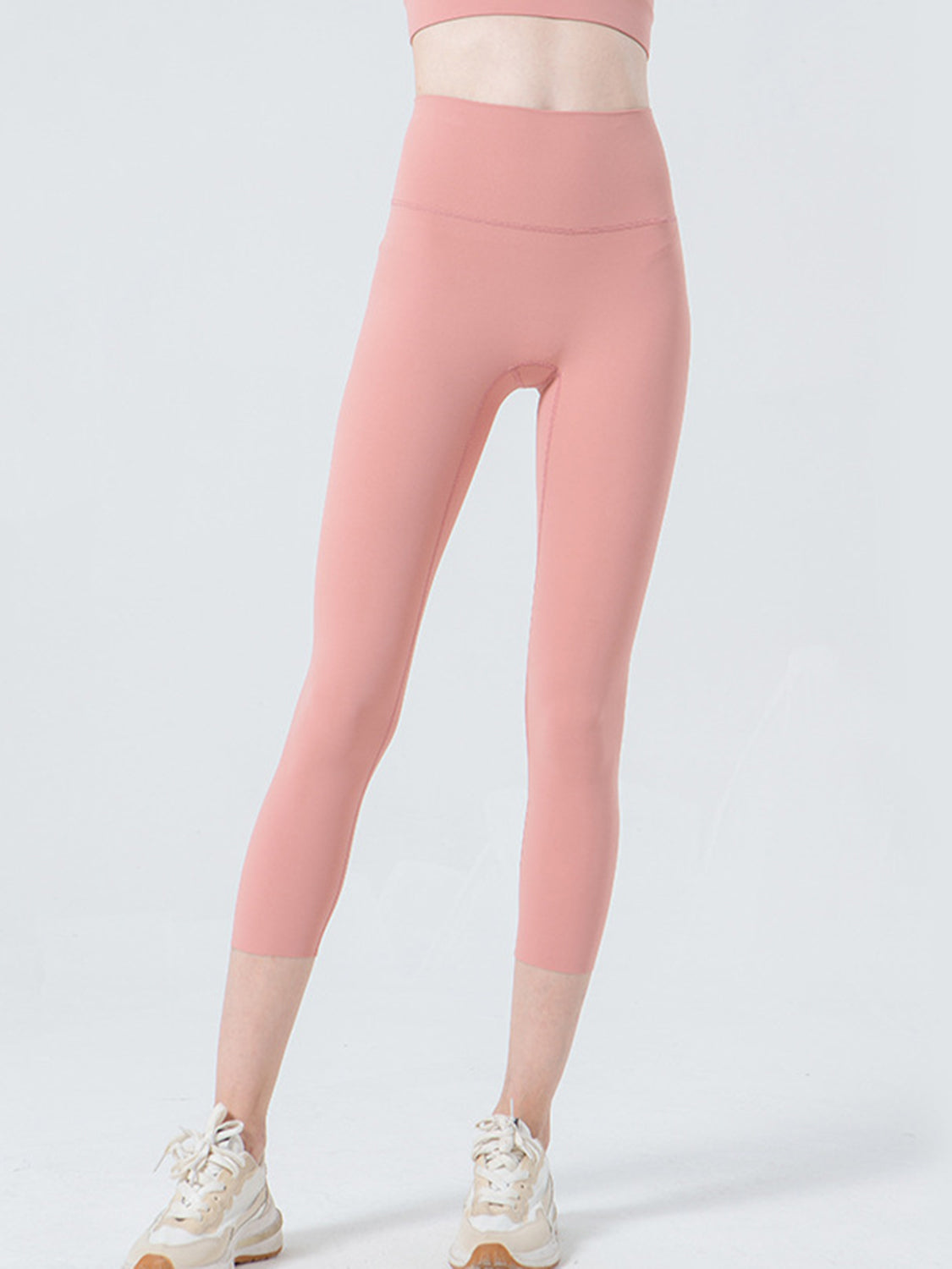 Wide Waistband Cropped Sports Leggings Coral