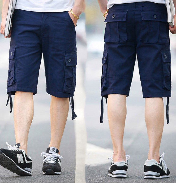 Summer Multi-pocket Workwear Shorts For Men Navy Blue