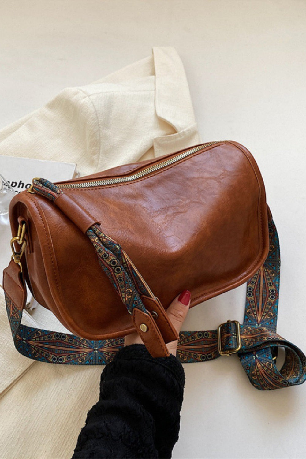 Zenana Pattern Strap Zipper Shoulder Bag - Thandynie