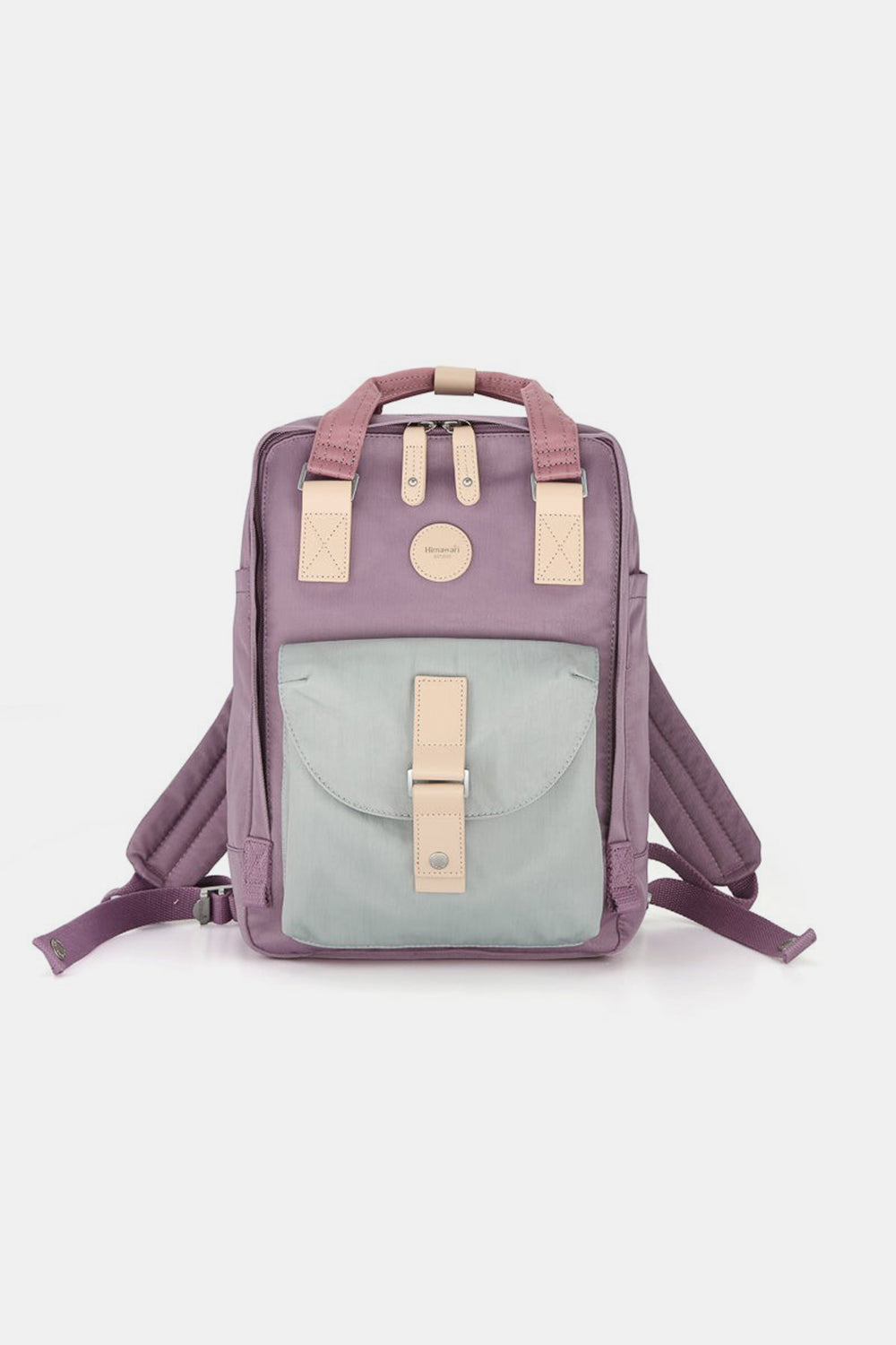 Himawari Contrast Waterproof Canvas Backpack Bag with Round Label Lavender One Size