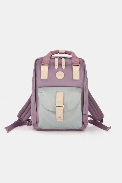 Himawari Contrast Waterproof Canvas Backpack Bag with Round Label Lavender One Size