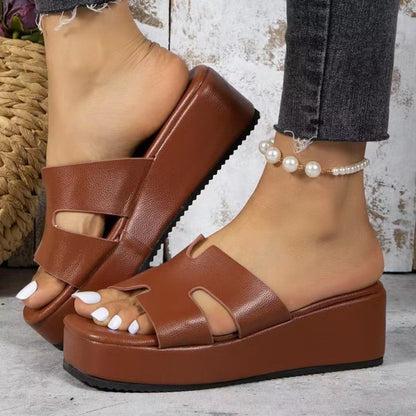 Open Toe Wedge Sandals Chocolate