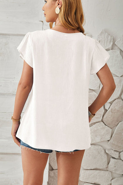 V-Neck Flutter Sleeve T-Shirt