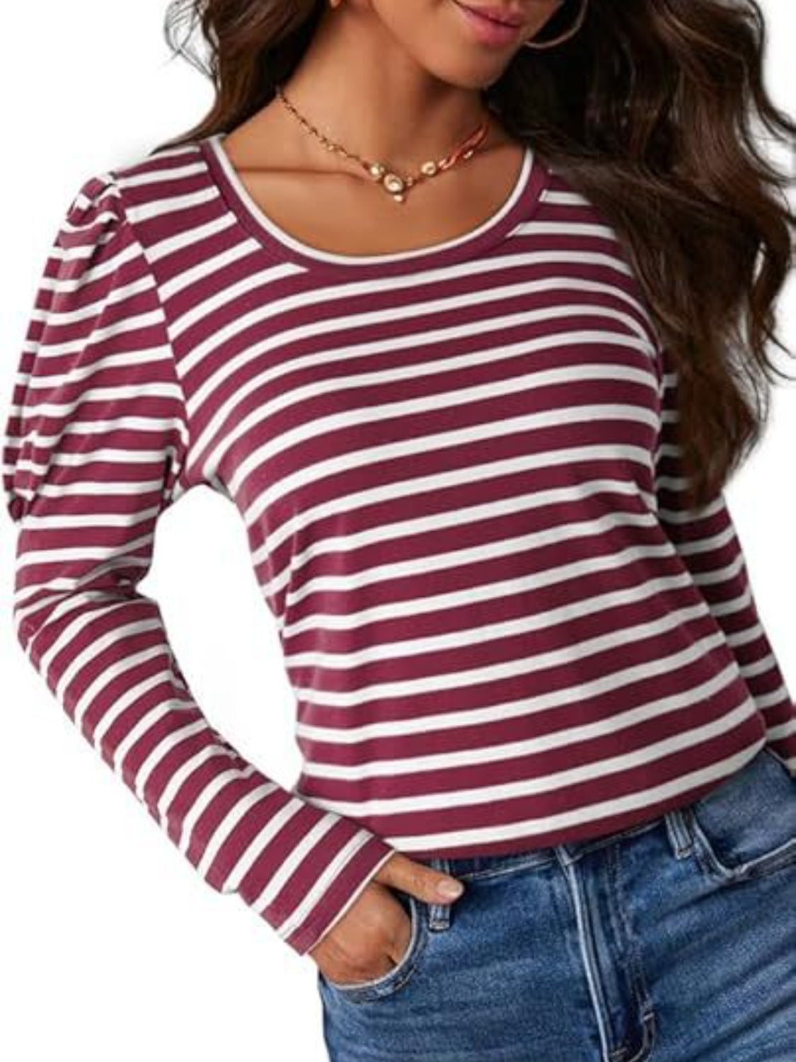 Striped Round Neck Long Sleeve T-Shirt