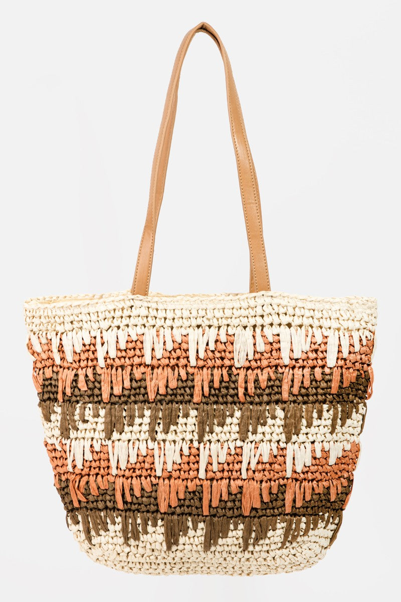 Fame Straw Braided Striped Tote Bag IV One Size