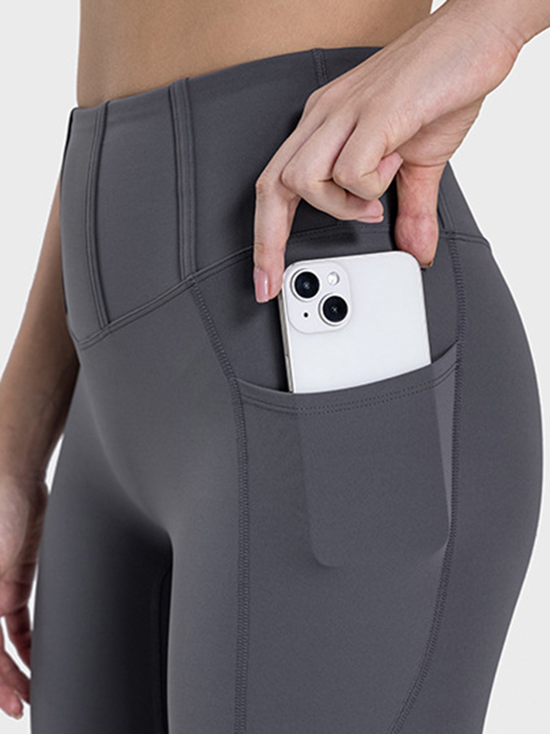 Pocketed High Waist Active Leggings Dark Gray