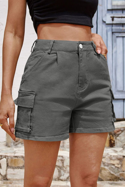 Pocketed High Waist Shorts Dark Gray