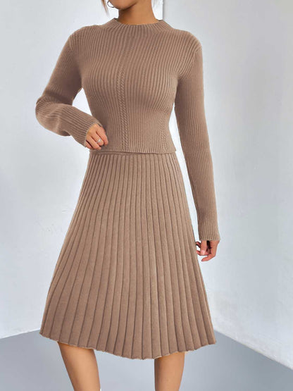 Rib-Knit Sweater and Skirt Set Dust Storm