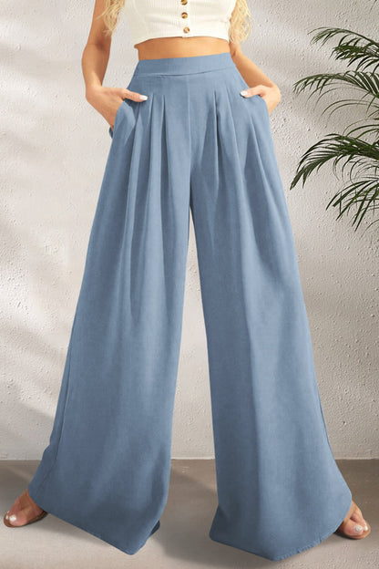 High Waist Wide Leg Pants Light Blue