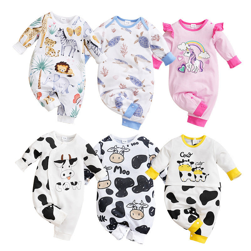 Baby Spring And Autumn One-piece Pajamas Newborn Baby Four Seasons Home Romper New Long Sleeve Inner Pullover