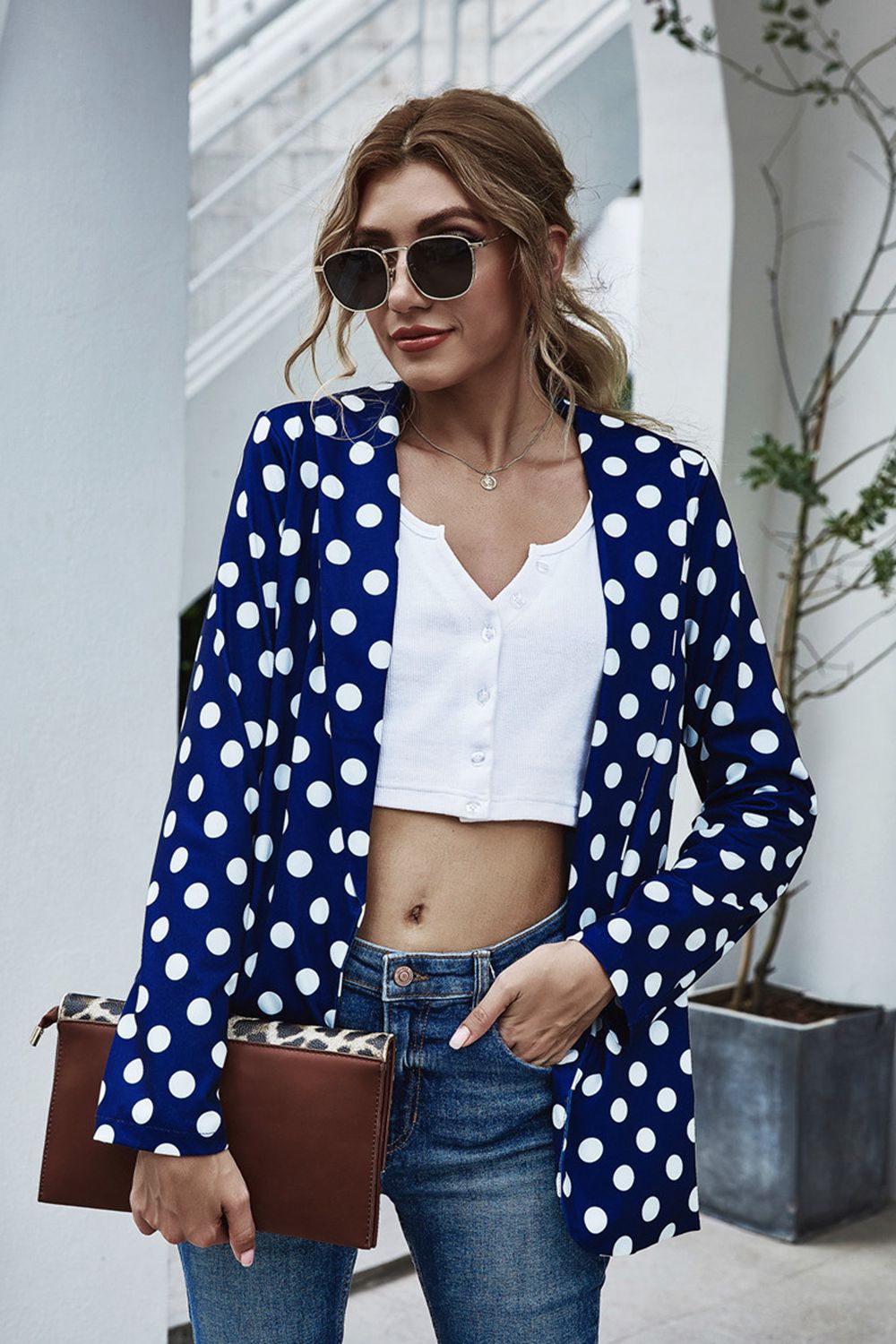 Polka Dot Long Sleeve Blazer - Thandynie