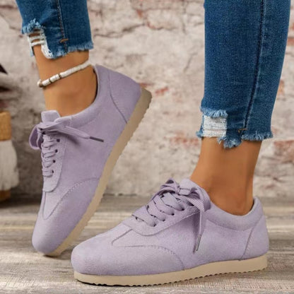 Suede Lace-Up Flat Sneakers Lilac