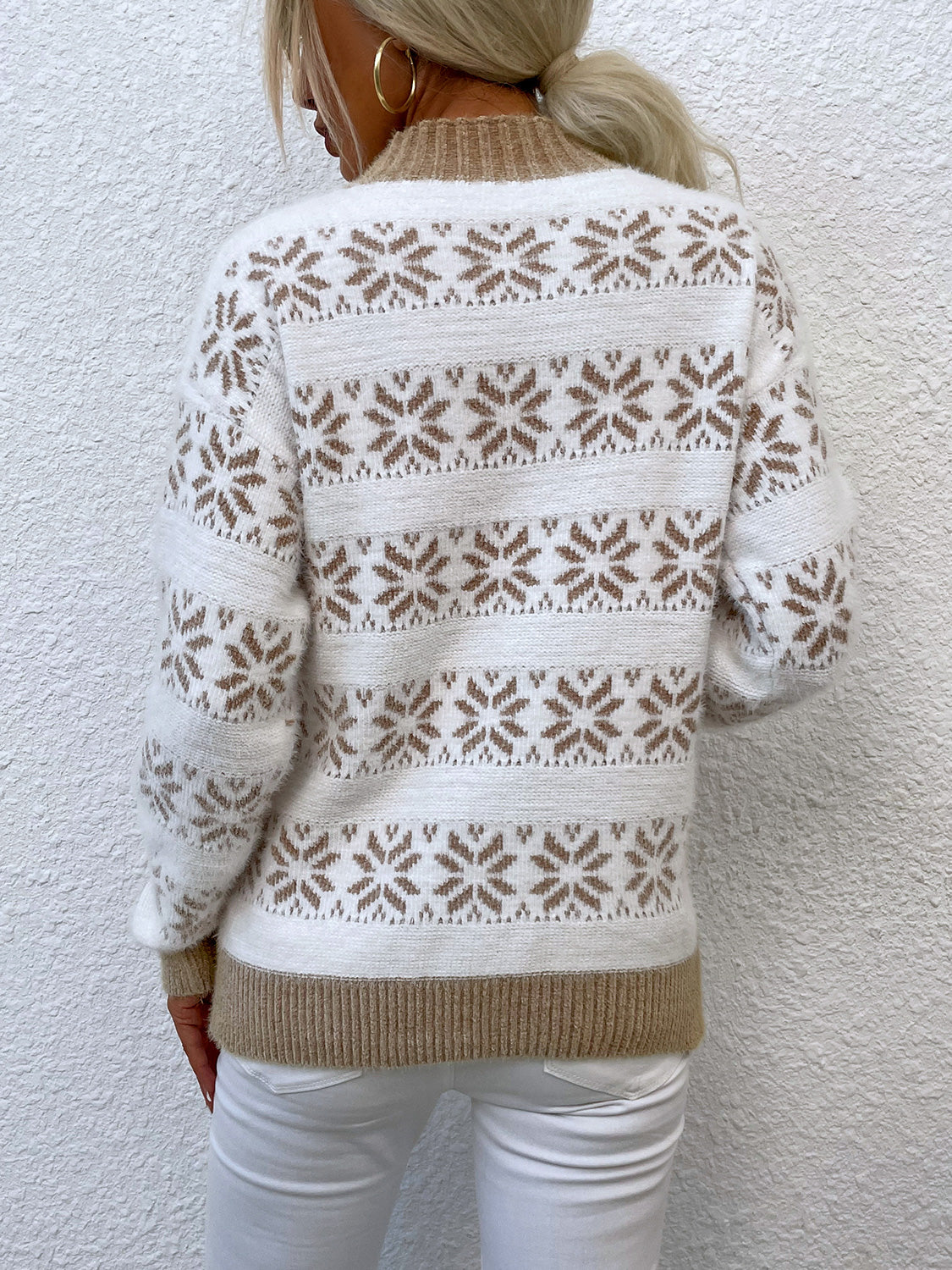 Snowflake Pattern Mock Neck Sweater