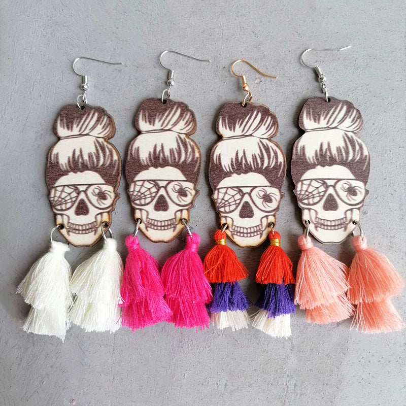 Spider Grandma Tassel Detail Dangle Earrings Halloween