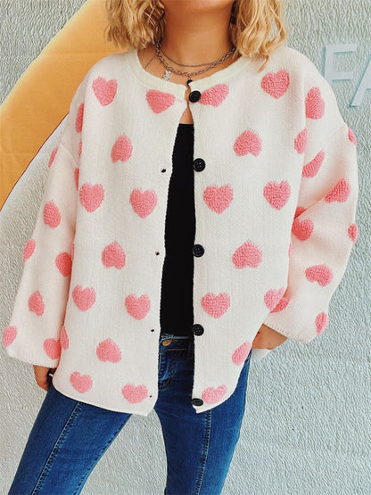 Heart Button Up Long Sleeve Cardigan