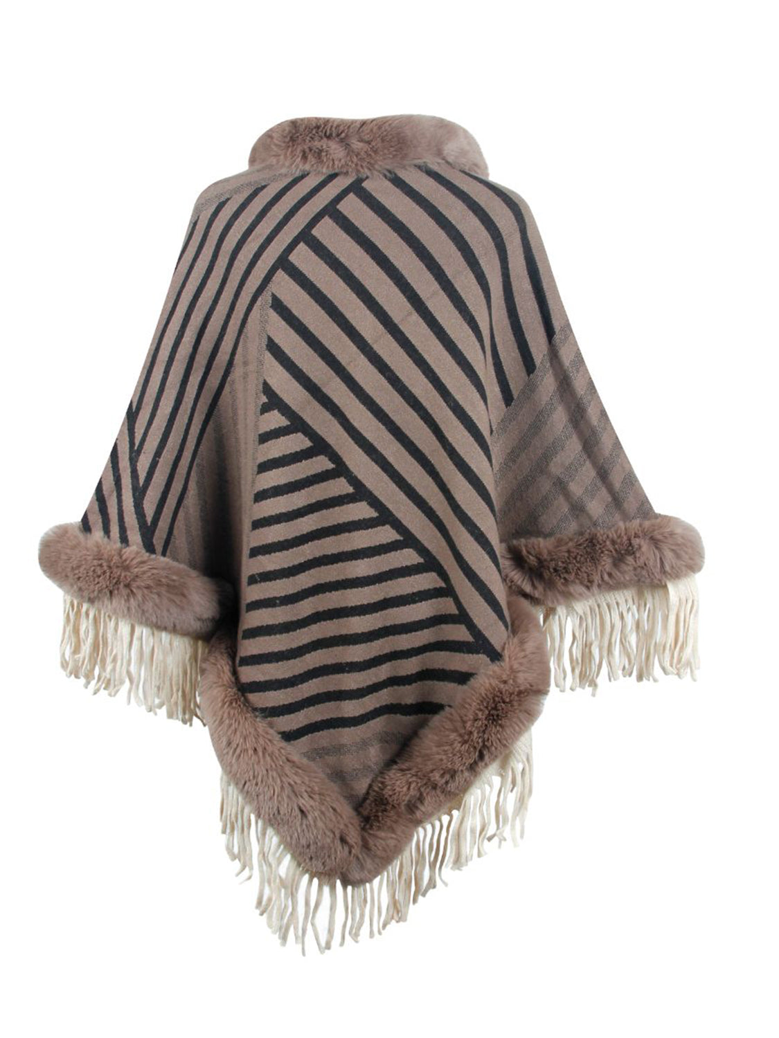 Striped Fringe Hem Poncho - Thandynie