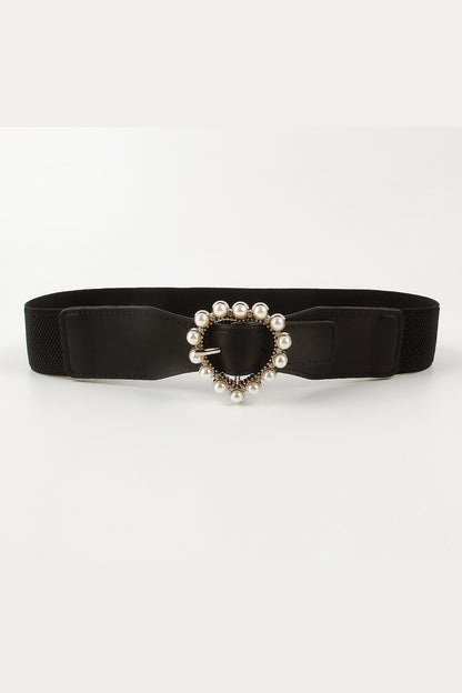 Pearl Heart Buckle Elastic Belt Black One Size