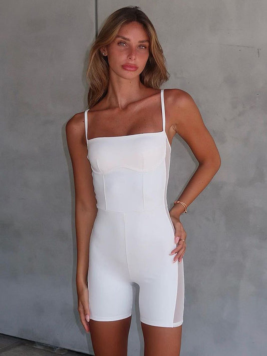 Square Neck Spaghetti Strap Romper White