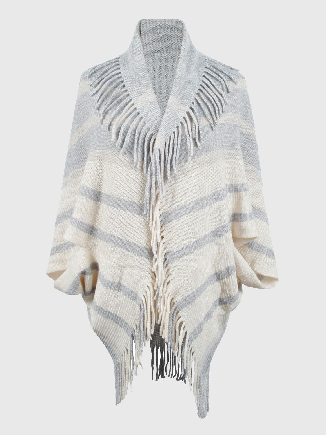 Fringe Detail Open Front Poncho - Thandynie