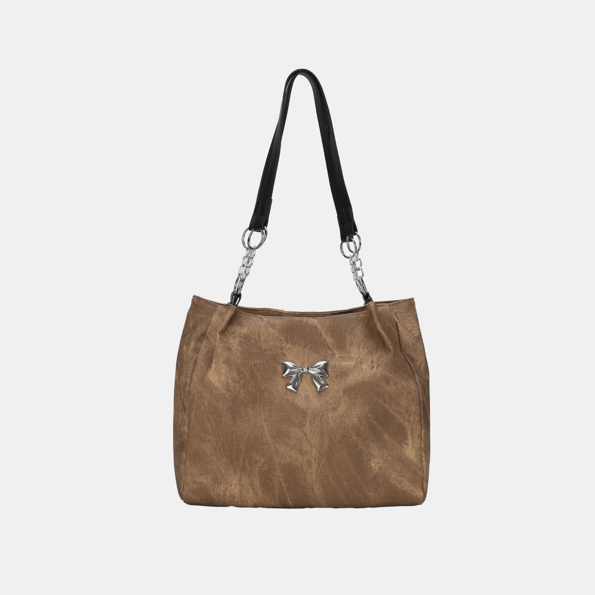 Bow Polyester Medium Tote Bag Camel One Size