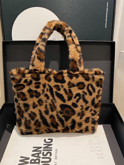 Leopard Fluff Handbag with Zip Leopard One Size