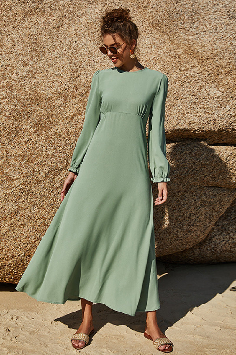 Puff Sleeve Flounce Dress Light Green