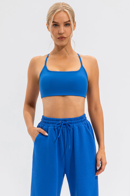 Crisscross Spaghetti Strap Active Cami Blue