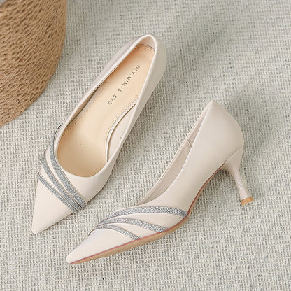 Pointed Stiletto Heel Classy Shoes Women Apricot